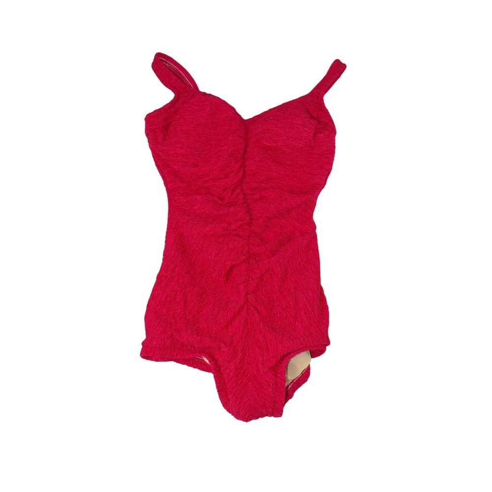 Vintage Style Magenta Pink Crinkle Popcorn Ruched One‎ Piece Swimsuit Womens S